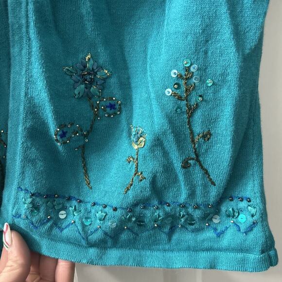 Y2K Vintage Women’s Size Small Blue Cardigan Sweater Sequins Embroidered Cottage - Picture 6 of 9